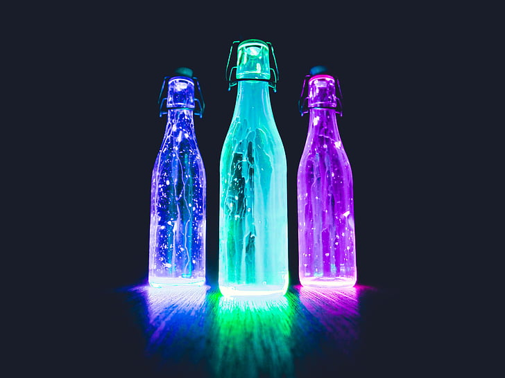 multi-color lights in water bottle