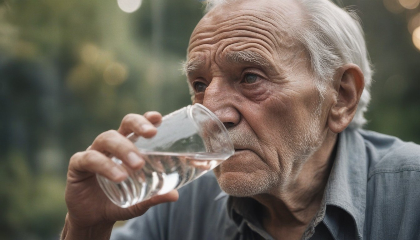 old man drinking water to meet daily water goals