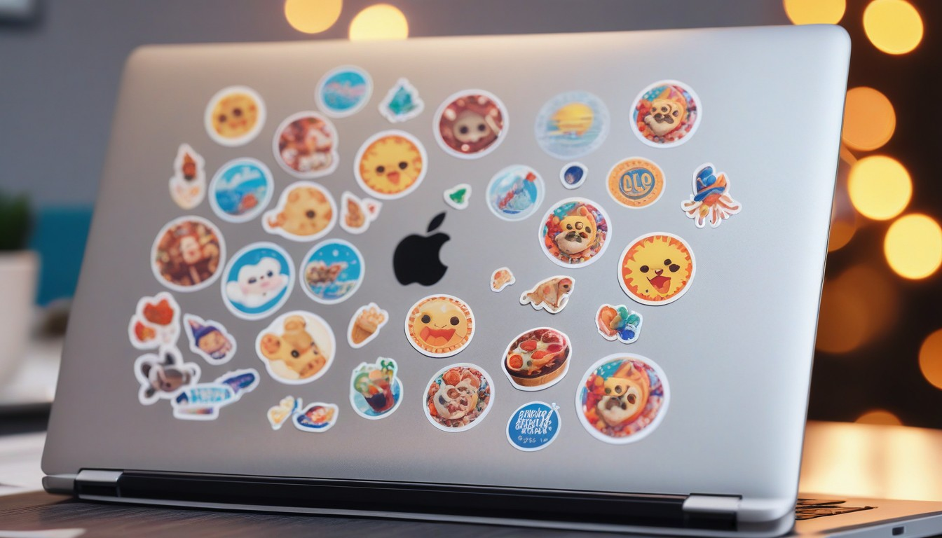 DIY personalization - customized stickers behind laptop