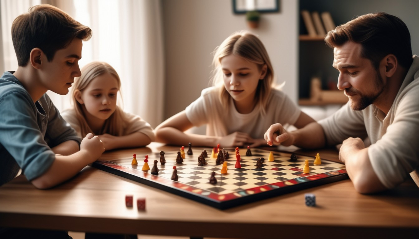 family members playing board games