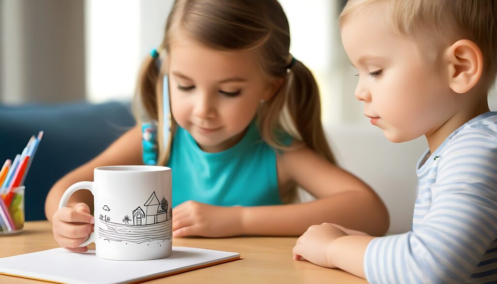 kid holding a marker painted cup