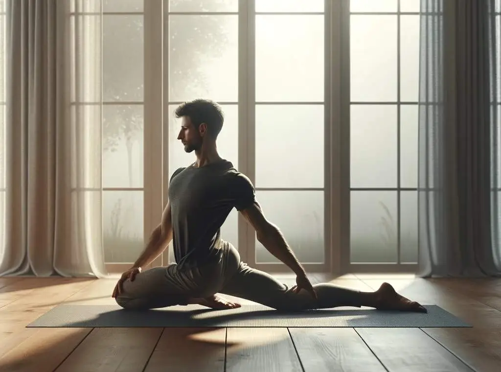 a man doing yoga, and reaping the psychological benefits of exercising everyday